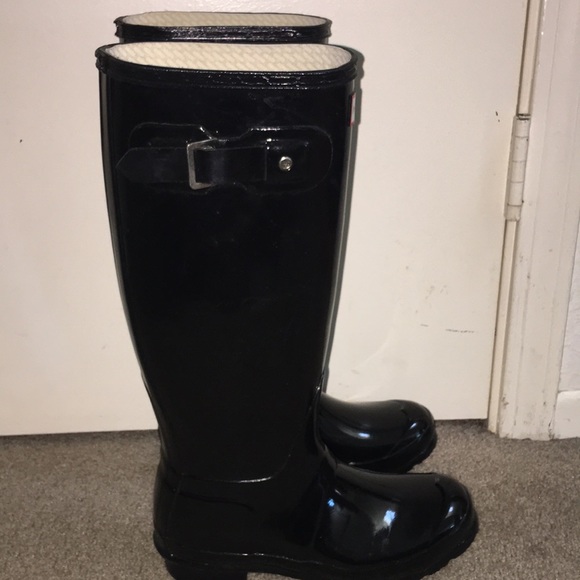 Hunter Original Black Glass Tall Rain Boots 5 M - Picture 6 of 8
